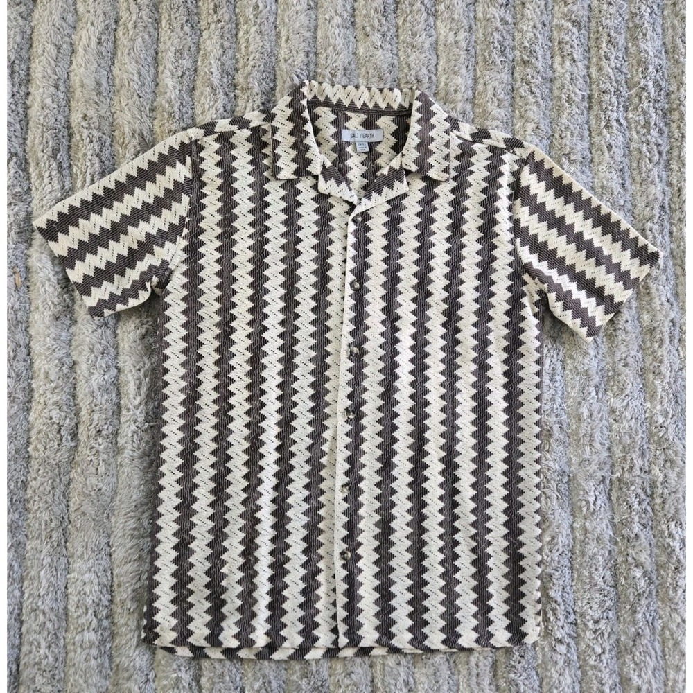 Salt / Earth Mens Small Crochet Chevron Tan / Cream Button Up Shirt